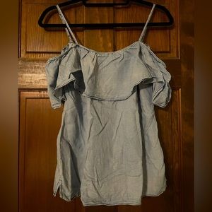 Skies Are Blue Off Shoulder Top Light Denim